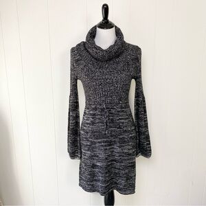 Calvin Klein Size S-M Knit Sweater Dress Long Sleeve Cowl Neck Gray Drawstring